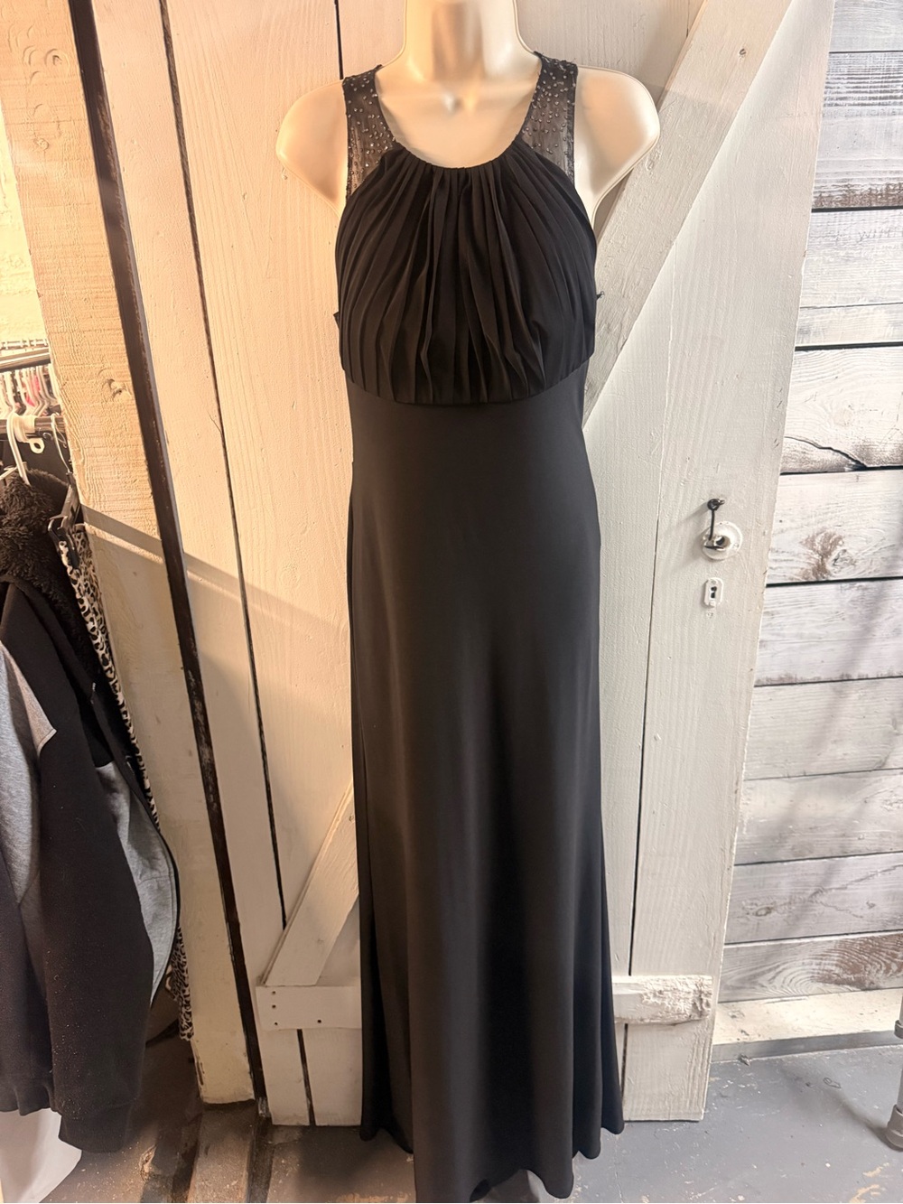 Night Way Collections Black Pleated Bodice Maxi Dress with Embellished Straps